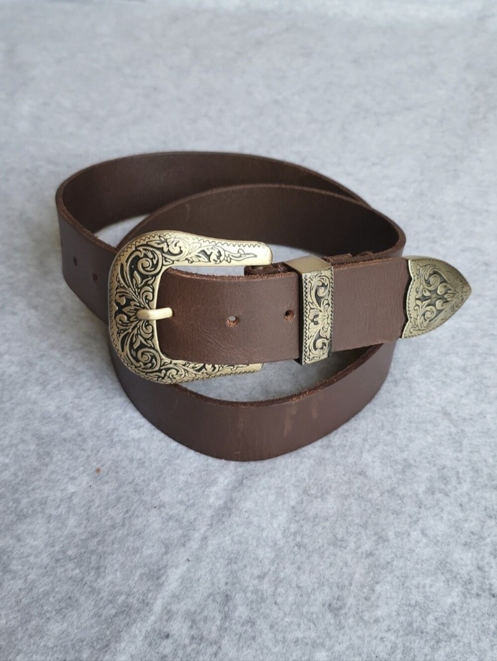Silence + Noise Western Belt Mens Large Brown Cow Leather Cowboy Brass Buckle